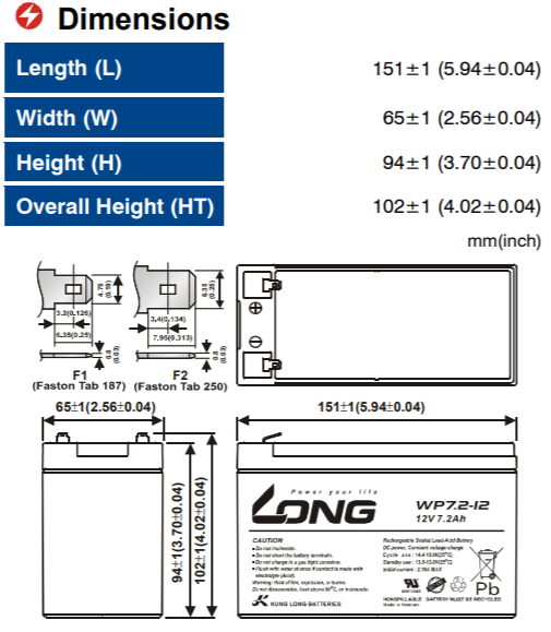 Bình ắc quy 12V 7.2AH hãng LONG WP7.2-12