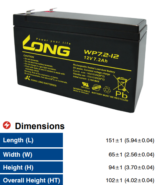 Bình ắc quy 12V 7.2AH hãng LONG WP7.2-12